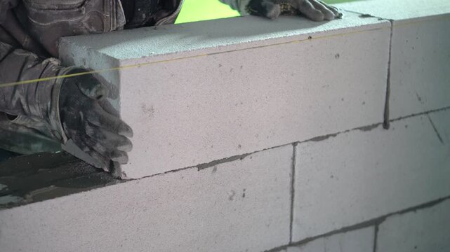 Installing Gas Silicate Blocks for House Wall Construction