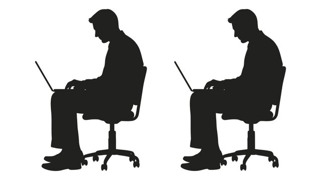 Silhouette of two individuals working on laptops illustrating poor posture high quality