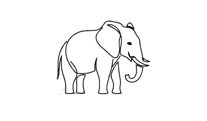 Fototapeta premium Minimal elephant outline geometric line art black white vector for World Elephant Day