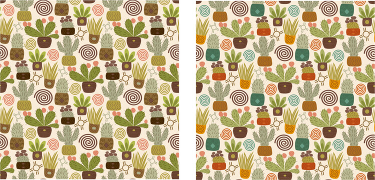 Cacti Southwestern Pattern southwestern, new mexico, arizona, swirls, zia, zia sun, cacti, cactus, cacti plants, cacti in pots, potted plants, southwestern pattern, potted cacti
