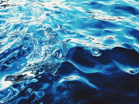 Crystal Clear Blue Water Surface with Light Reflection and Ripples
