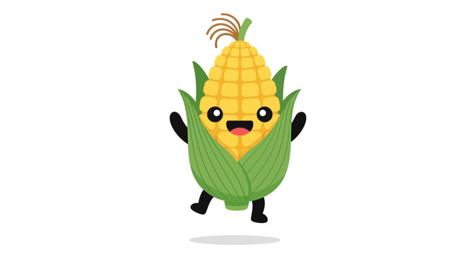 Happy Corn Character Jumping with Joy, Cute Food Mascot
