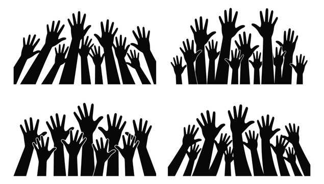 Crowd Hands Raised Up Black Silhouette Vector Pack, Raised Hands Silhouette, Black Raised Hands Vector Clipart Bundle