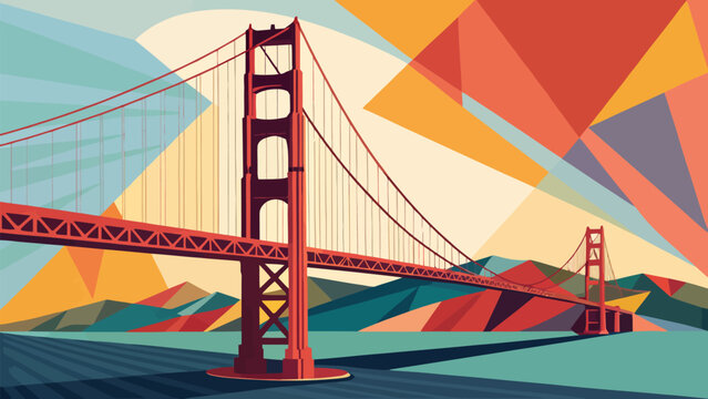 Golden gate bridge in san francisco with colorful geometric background