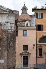 Fototapeta premium Architectural history in details of ruins, old buildings, walls, amfitheatres, arches in old part of Rome, dated from 300 BC, guided tours in Rome, Italy