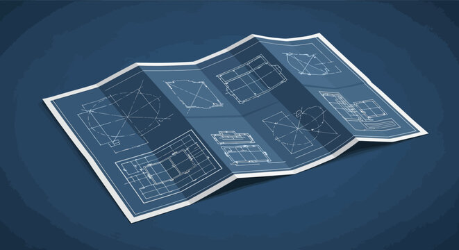 Blueprint Plans for Building Project, Architectural Drawing, Folded Blueprint Paper