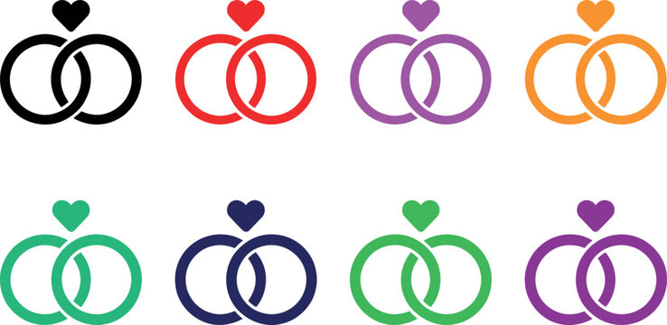Colorful interlocking rings with hearts on top  symbol of love and partnership