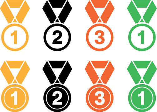 Colorful medal icons with numbers on white background  award symbols