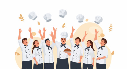 Obraz premium Diverse group of chefs celebrating success together.