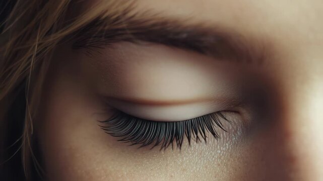 Closed eye long eyelash eyelid eyebrow green hazel eye close up natural skin texture soft lighting