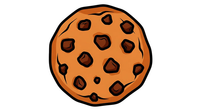 Chocolate chip cookie icon, simple flat illustration of a baked treat, cartoon style sweet dessert symbol