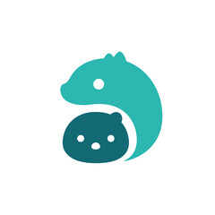 Cute bear cub in a protective embrace of a larger bear, teal and dark blue logo © masiku