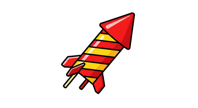 Pixel art firework rocket with red and yellow stripes, ready for launch, isolated on white background, celebration and party concept