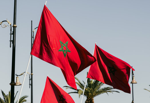 flags of Morocco on the street