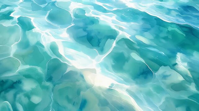 Bright turquoise ocean surface seen from above forming fresh aquatic background texture watercolor painting illustration