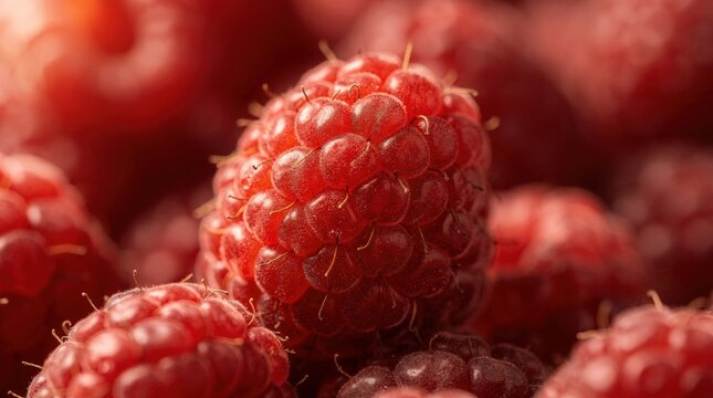 Fresh raspberry macro close up with vibrant red texture
