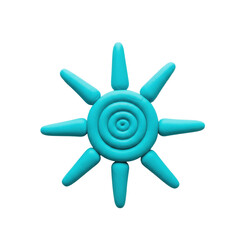 Fototapeta premium macro close-up of a single, handcrafted turquoise modeling clay sun symbol with a spiral center and textured, uneven rays, isolated on a transparent background, conveying a playful summer concept