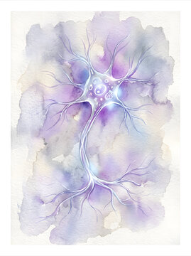 Luminous Multipolar Neuron in ethereal watercolor