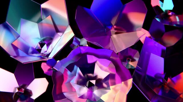 Low Poly Crystal Purple Flowers Rotating, Looped Animation