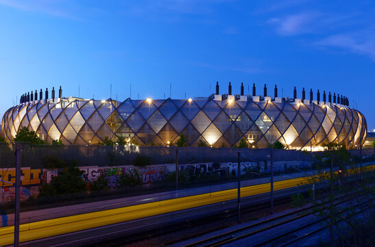 La Courneuve, France-March 20, 2026 : Digital Realty's Paris Digital Park campus at night. It features four interconnected data centers in La Courneuve, a district of the French capital.