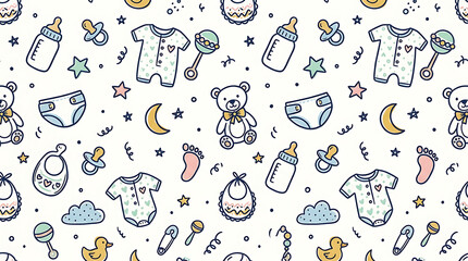 Estores personalizados con tu foto Seamless Baby Pattern with Cute Toys and Nursery Elements