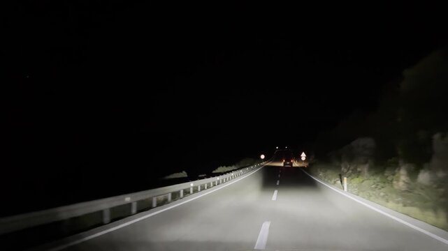 Navigating a Curvy Country Road at Night with Automatic Full Matrix LED Headlights