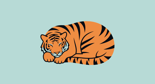 Sleeping Orange Tiger Cartoon Illustration.