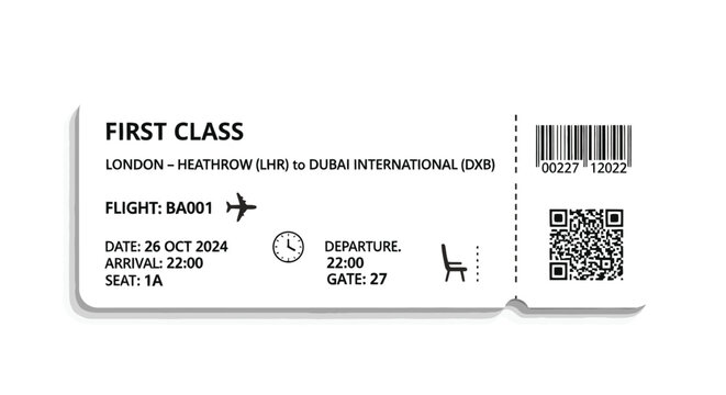 First Class Airline Ticket Boarding Pass.