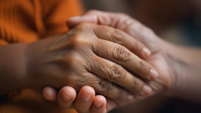 Close-up on intergenerational hands holding, symbolizing love, care, and connection