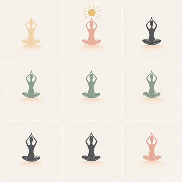 A clean vector illustration featuring the twelve postures of Yoga. The design is educational, modern, and perfect for i studio wall art.