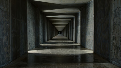 Fototapeta premium Long Concrete Tunnel with Dramatic Light and Shadow
