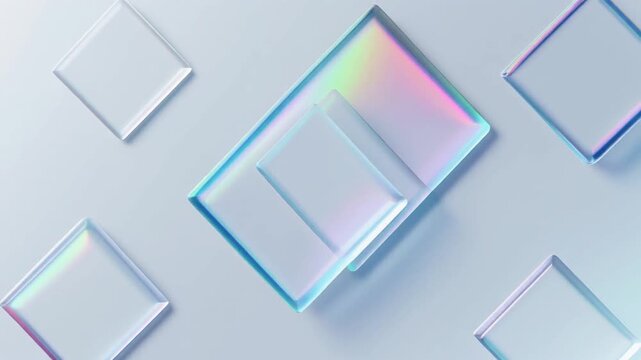 Abstract Glass Squares with Iridescent Light Reflections on Light Background