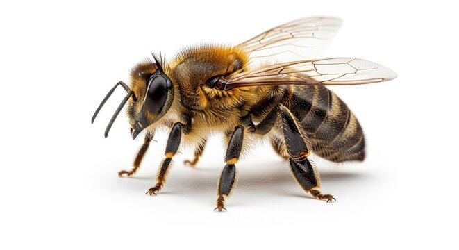 A fuzzy honey bee standing steadily on a surface while foraging for nectar as a hardworking pollinator essential for nature health and agricultural sustainability within the global ecosystem