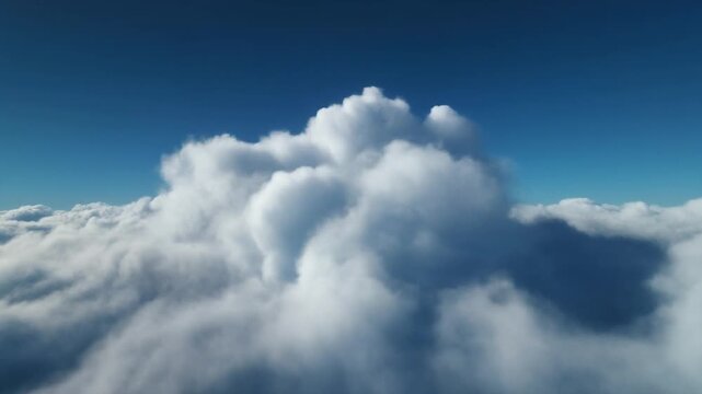 Flying Above Ocean of Clouds, Blue Sky, Aerial View, Sunrise Light