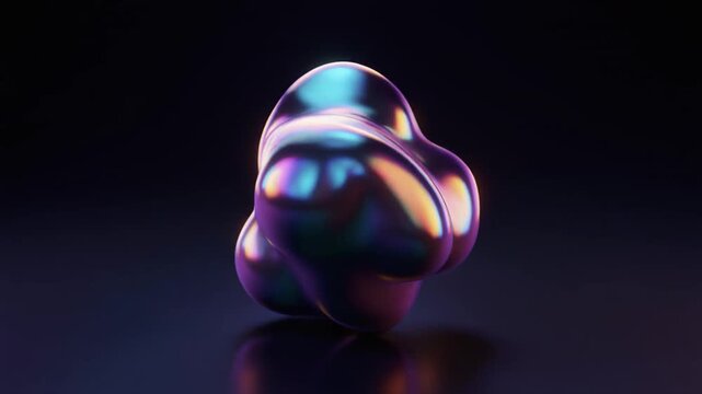 Abstract iridescent liquid blob morphing, fluid chrome shape, dark background