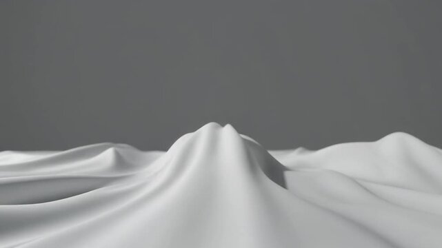 Abstract White Fabric Waves on Gray Background, Minimalist Motion Graphics