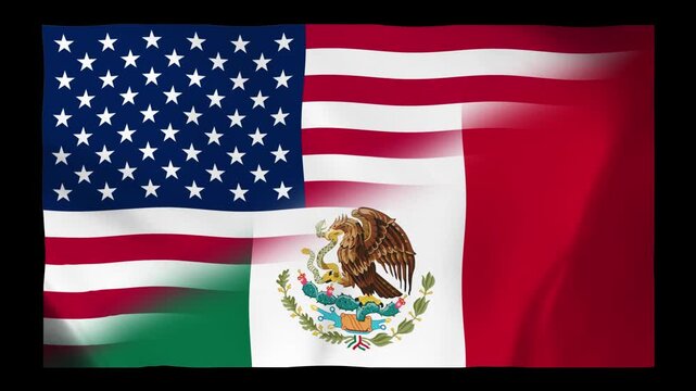 USA and Mexico Flag Waving Animation Black Background 4K Loop
