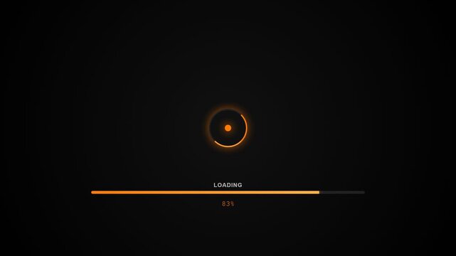 Futuristic digital loading screen with orange glowing progress bar
