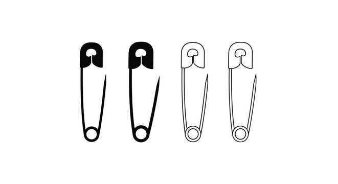 Four safety pins in varying styles including a dark silhouette