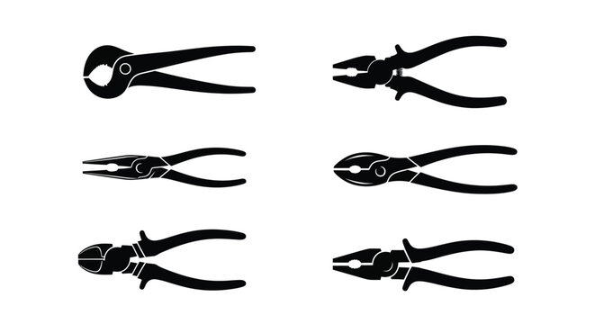 Variety of pliers depicted in a black and white silhouette