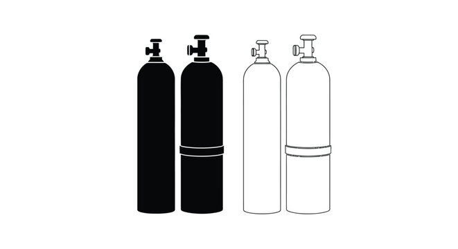 Four scuba diving tanks in black and white a striking silhouette