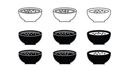 Fototapeta premium Nine bowls of food depicted in a minimalist black silhouette
