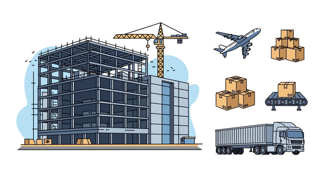 Construction Site with Crane and Truck.