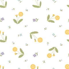 Seamless pattern with dandelion flowers and small wildflowers on white © Елена Хмельнюк