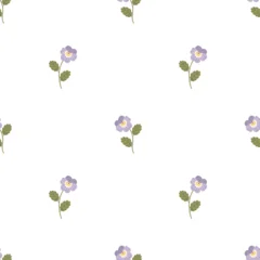Minimal seamless pattern with purple flowers on white © Елена Хмельнюк