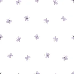 Minimal seamless pattern with purple butterflies on white © Елена Хмельнюк