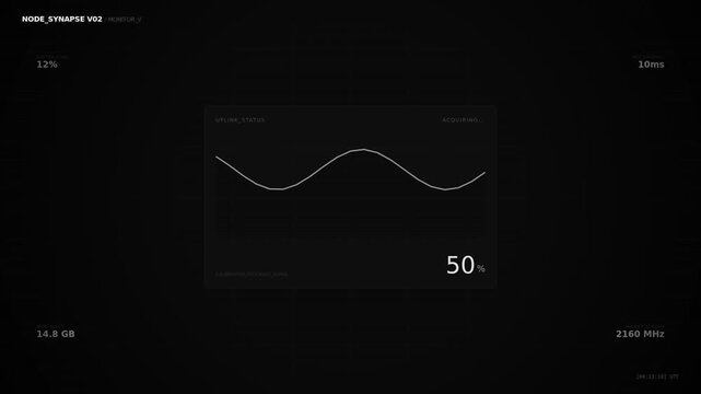 A sleek, minimalistic digital interface displaying waveforms and metrics in a dark theme