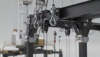 Fototapeta premium Medium shot of rig components equipped with integrated load sensors highlighting realtime weight monitoring for enhanced operational safety and precision.