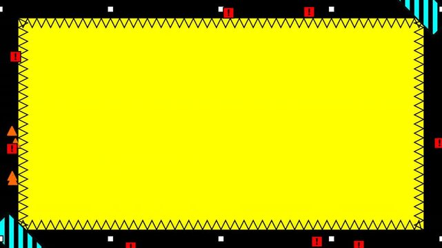 A vibrant yellow rectangle outlined with zigzag patterns and small symbols on a contrasting background
