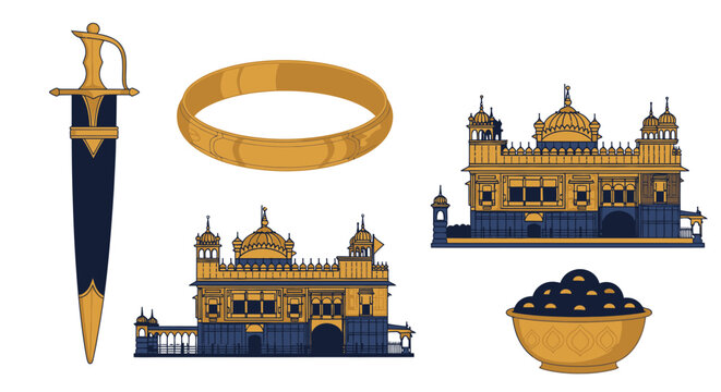 Sikh religious symbols including Golden Temple kirpan and kara